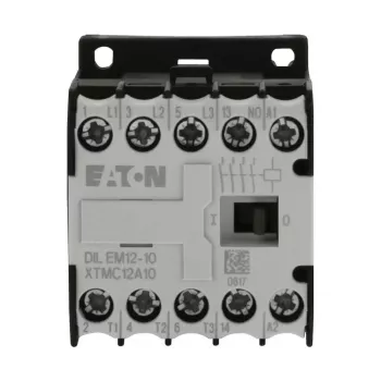 Eaton DILEM12-10 Mini Contactor, 3-Pole, 12 A, 230 V 50 Hz / 240 V 60 Hz Coil, 1 NO Auxiliary, IP20, Black/White 127075