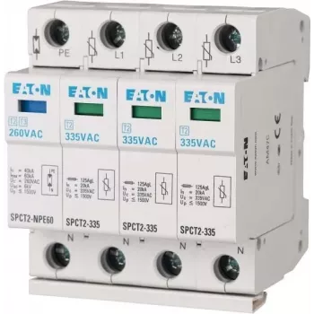 Přepěťová ochrana EATON SPCT2-335-3+NPE typ 2, 3fázová + nulový + PE, 335 V AC, 40 kA Imax, DIN lišta 167622