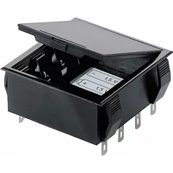 Bopla držák baterií pro 4 články AA (Mignon) s pájecím připojením 9V bloku, 65 x 65 x 21,5 mm, černý 46600000