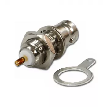 BNC panelová zásuvka Telegärtner, izolovaná 50 Ohm, bílé izolační podložky, Z03 (J01001B1222)