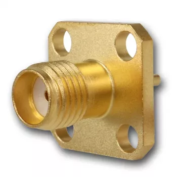 Přírubová zásuvka SMA Telegärtner, příruba, zlatá, 50 Ohm, 5 ks J01151A0621