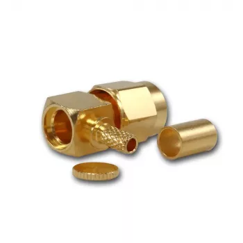 Konektor SMA zástrčka crimp úhlová Telegärtner, pozlacený, pro kabely G08 (RD-316)