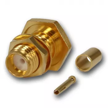 Konektor SMA zásuvka crimp do panelu Telegärtner J01151A0001Z, pro RG-316/U, pozlacený, 50 Ohm, DC-6 GHz