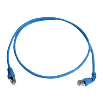 Propojovací kabel S/FTP Cat 6A Telegärtner L00000A0198, PiMF, 1,0 m, modrý, jeden úhlový RJ45, LSZH, 10 Gbps