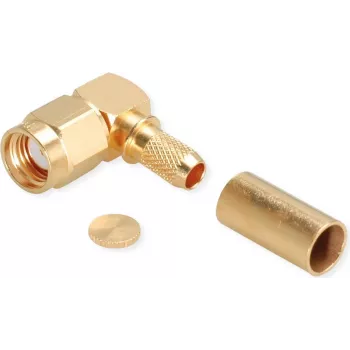 Konektor RP-SMA úhlový crimp samec TELEGÄRTNER pro RG-58C/U, 50 Ohm, pozlacený