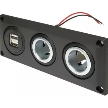ProCar 67326500 vestavná zásuvka 12V/24V s USB nabíjecím portem, DIN/ISO 4165, 16A/8A, 5V/2.1A, černá