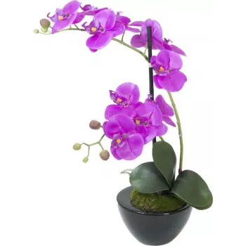 Umělá orchidejová aranžmá EUROPALMS 4, bílá phalaenopsis v keramickém květináči, 60 cm 82530349