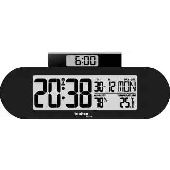 Technoline Radio-Controlled Digital Alarm Clock with Snooze, Date, and Indoor Temperature