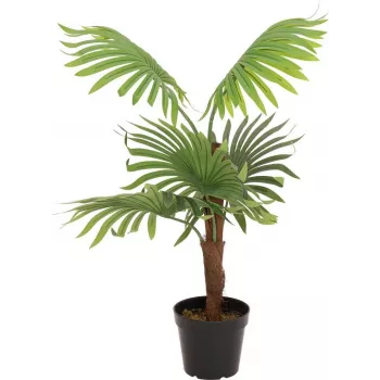 EUROPALMS Fan Palm Artificial Plant, 88cm, Green, Black Pot 82509301