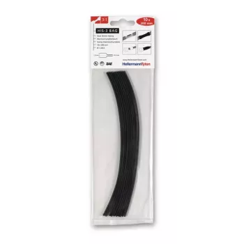 HellermannTyton HIS-3-BAG-1.5/0.5 Heat Shrink Tubing 3:1, Black, 1.5mm to 0.5mm, 20cm, 10 Pieces 308-30151