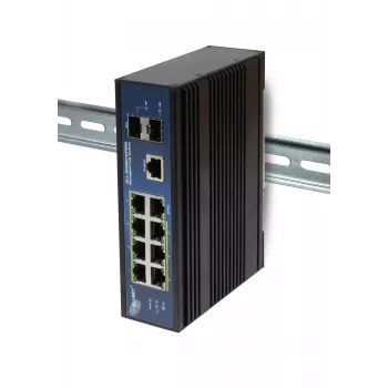 ALLNET ALL-SGI8010PDM průmyslový managed Layer2+ 10portový Gigabit PoE switch, 7x PoE+ 2x SFP 1x PD, bez ventilátoru IP40