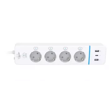 WiFi chytrá prodlužovací lišta ALLNET ESP32 ALL3079-4, 4 AC zásuvky, 2x USB-A & 1x USB-C, měření spotřeby