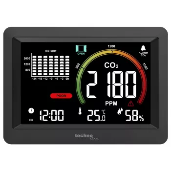 Technoline WL1028 CO2 Monitor Air Quality Monitor with Alarm Black