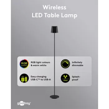 Bezdrátová LED stojací lampa Goobay, velikost XL, 122 cm, RGBW, černá 76573