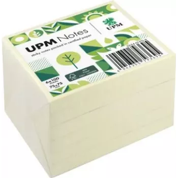 Samolepicí bločky UPM Notes 5654-01PG-6, 75 x 75 mm, žluté, 100 listů na blok, 6 bloků