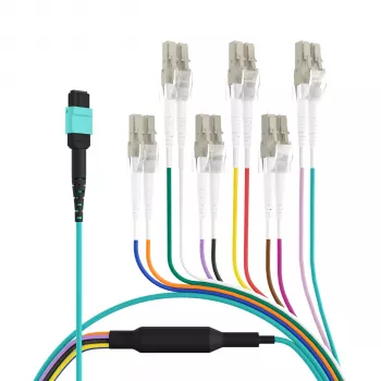 Fan-out patch kabel EFB MTP na LC 12 vláken OM3 LSZH aqua, 7,5 m MTPF12LCOM3-7,5