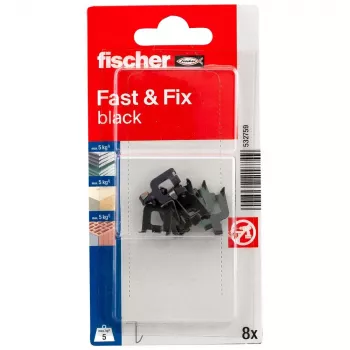 fischer Fast & Fix Nástěnný hák K NV černý (1 sada) – samolepicí, bez vrtání, opakovaně použitelný