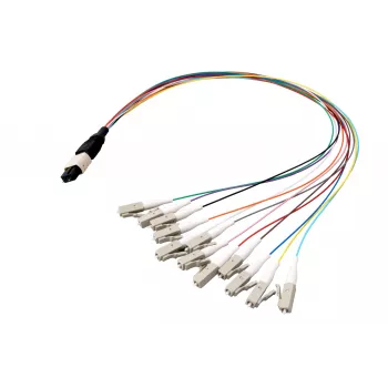 Fanout kabel EFB Elektronik MPO-PLUS/APC(M)-LC OS2 12 vláken typ B LSZH žlutý 1m MPOM12LCOS2-1