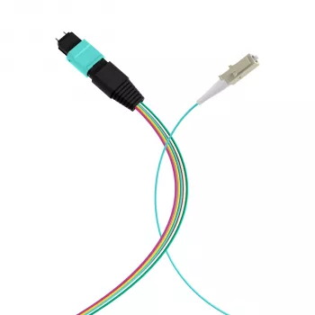 Fanout kabel MPO-PLUS (M) na LC OM3 12 vláken typ B LSZH aqua 1m MPOM12LCOM3-1