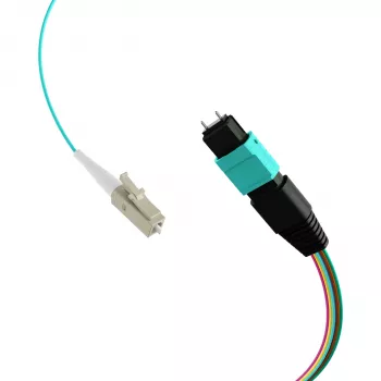 Fanout kabel MPO-PLUS (M) na LC OM3 12 vláken typ B LSZH aqua 1m MPOM12LCOM3-1