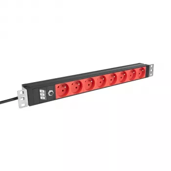 Racková PDU EFB ELEKTRONIK EK631CF.1V2 19 inch 1U, 8 x CEE 7/5 (typ E) červené zásuvky, vstup IEC C14, ochrana proti přetížení 10A, černá