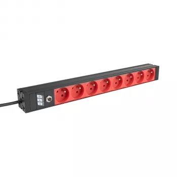 Racková PDU EFB ELEKTRONIK EK631CF.1V2 19 inch 1U, 8 x CEE 7/5 (typ E) červené zásuvky, vstup IEC C14, ochrana proti přetížení 10A, černá