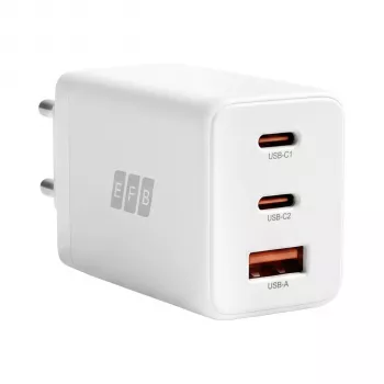 Nástěnná nabíječka EFB Elektronik 65W GaN 2x USB-C + USB-A PD3.0 QC3.0 bílá G651A2CE