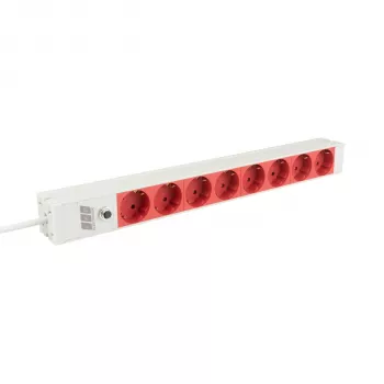 Napájecí zásuvková lišta do racku EFB Elektronik EK631CD.1GRV2 19 inch 1U, 8x červené zásuvky CEE 7/3, vstup IEC C14, nadproudová ochrana 10A, šedá