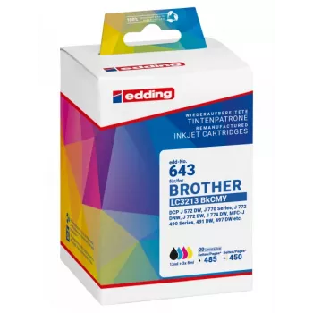 Kompatibilní inkoustové kazety Edding 18-643 multipack pro Brother LC3213 série – černá, azurová, purpurová, žlutá (4 ks)