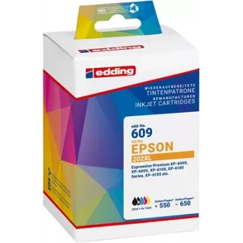 Edding EDD-609 kompatibilní 5pack sada inkoustových kazet pro Epson 202XL (černá, fotografická černá, azurová, purpurová, žlutá) 18-609-01