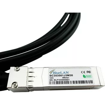 BlueLAN 10GBASE-CR pasivní SFP+ na SFP+ Direct Attach kabel, 3m, AWG30, kompatibilní s NVIDIA 980-9I68I-00J02A 980-9I68I-00J02A-BL
