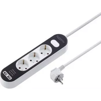 Sygonix SY-4538534 Power Strip with Switch, 3-Way, White/Black, Schuko, 1.5 m