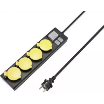 SYGONIX RF-4737806 Power Strip with Switch, 6 Schuko Sockets, 1.5 m Cable, Black/Yellow