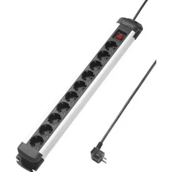 Sygonix SY-4538266 10-Outlet Power Strip with Switches, 1.5m Cable, Black/Silver