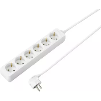 Sygonix SY-4891000 6-Way Schuko Power Strip White 1.5m Cable with Switch and Child Protection