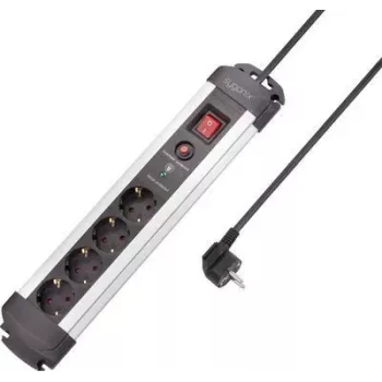 SYGONIX SY-4755610 Surge Protector Power Strip, 6 Schuko Outlets, 1.5 m Cable, Silver/Black