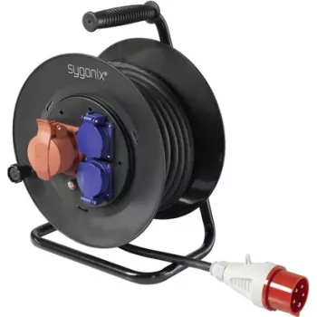 Sygonix SY-5806894 Cable Reel 25 m CEE Plug 16 A 5-Pole IP44 Black