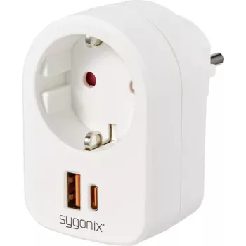Zásuvkový adaptér Sygonix SY-6713236 se 2 USB porty, Type F, 3680 W, bílý