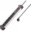 Přepěťová ochrana SYGONIX SY-4755612, 6 zásuvek Schuko, ochrana proti přepětí, stříbrná/černá, 1,5 m kabel