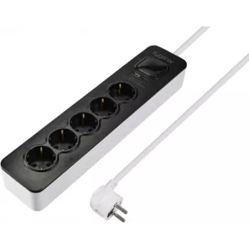 Napájecí lišta Sygonix SY-6118234 5zásuvková s vypínačem, černo-bílá, 1,5m kabel