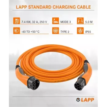 Nabíjecí kabel pro elektromobily Type 2 LAPP MOBILITY, 7,4 kW, 5 m, oranžový 61786