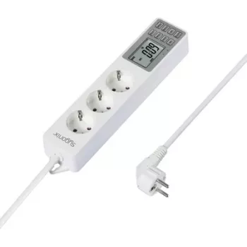 Přepěťová lišta Sygonix SY-4675078 s digitálním časovačem, 3 zásuvky Schuko, 1,5 m kabel, bílá