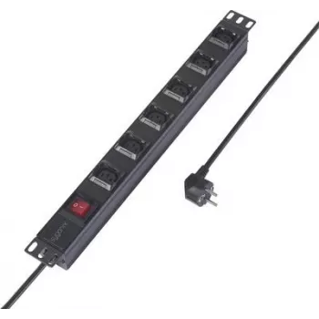 Přepěťová lišta PDU Sygonix SY-6736982 19 inch 6násobná Schuko, 1U do racku, 2 m kabel, černá