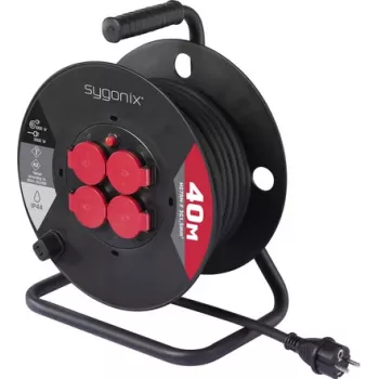Kabelový buben Sygonix SY-10236132 25 m H05VV-F 3G1.5 4 zásuvky Schuko černý