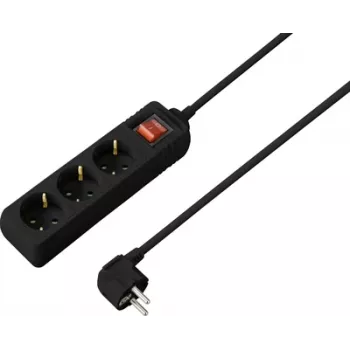 Sygonix SY-7042482 3-Way Power Strip with Switch, Black, 1.5 m