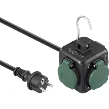 Sygonix SY-6903362 Power Strip Cube with 4 AC Outlets and 2 USB Ports, Black/Green
