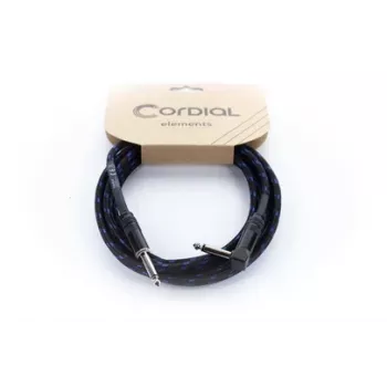 Cordial 14780 Instrument Cable 3 m – 6.3 mm TS Jack to 6.3 mm TS Jack, Black/Blue Textile Jacket