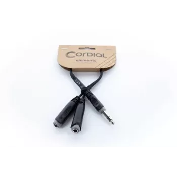 Cordial 14882 6.3mm Stereo Jack Y-Adapter Cable, 1x Male to 2x Female, 0.3m, Black PVC