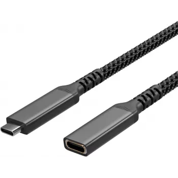 Prodlužovací kabel S CONN Flexline USB-C, USB-C samec na USB-C samice, USB 3.2 Gen 2, 100W PD, 4K@60Hz, textilní opletení, 1,5m, černý FL31-74006