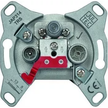 Jultec JAP314TRS Pass-Through Antenna Socket, 3 Outputs (TV, Radio, SAT), 14 dB Tap Attenuation, Flush-Mounted, White